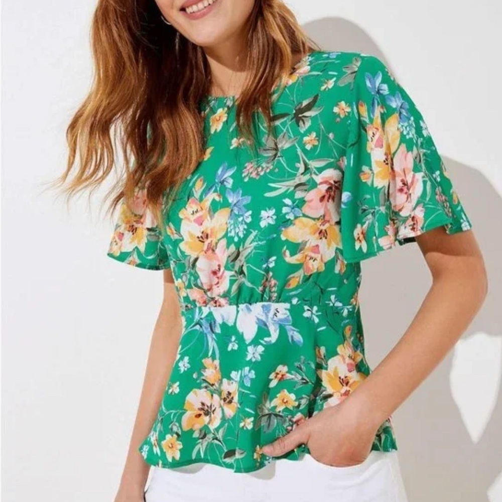 LOFT Green Floral Blouse - Picture 3 of 5